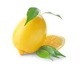 Fresh ripe lemons on white background