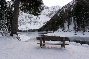Winter landscape at lake of Braies