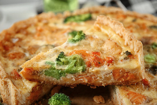 Tasty broccoli quiche, closeup