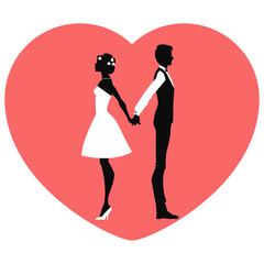 Black silhouette of loving couple. Valentine's Day. Vector illustration, icon, love symbol, sign, clip art.