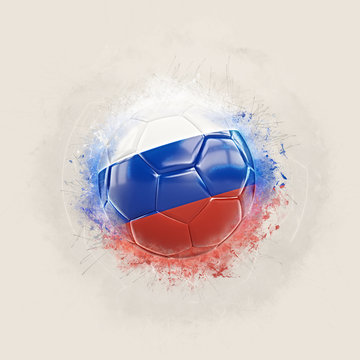 Grunge football with flag of russia