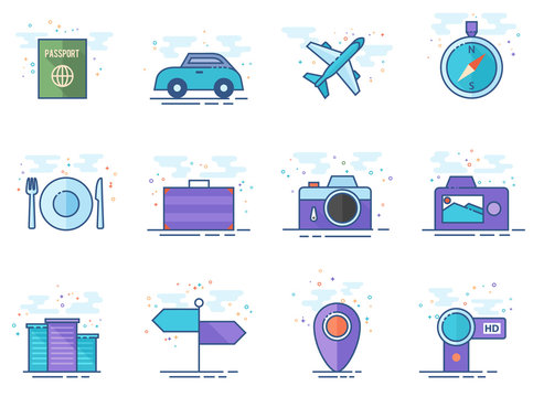 Travel icon series in flat color style. Vector illustration.