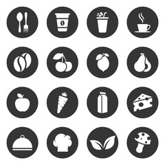 Food, coffee, juices, fruits, leaf, and vegetables simple icon set vector design