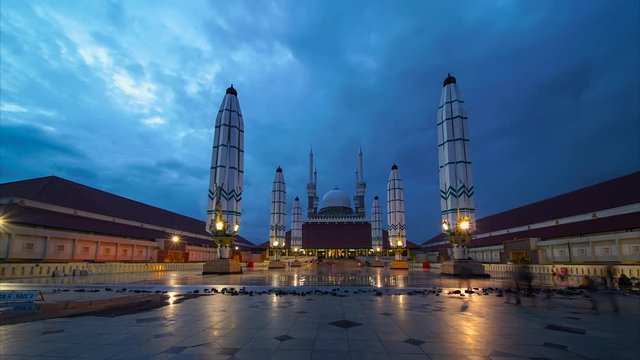 Semarang - Indonesia. January 12, 2018: Beautiful timelapse footage of Central Java Great Mosque with moving clouds