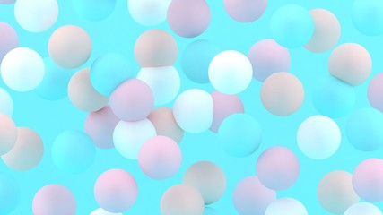 3d bubbles. Spheres background. Abstract wallpaper. Flying geometric shapes. Trendy modern illustration. 3d rendering. Falling abstract balls. Colorful poster backdrop. Minimal style.