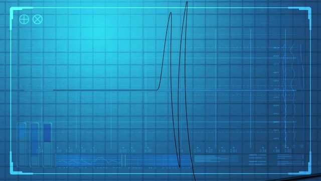 A closeup of a polygraph lie detector test needle drawing a line on graph paper overlaid with a technical data analysis interface