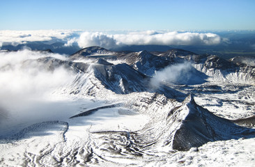 Tongariro National Park is home to epic rocky and icy peaks and provides excellent outdoor adventure opportunities. North island of New Zealand.