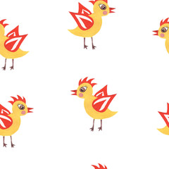Hand paint watercolor seamless pattern with little chicken