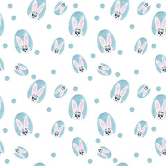 Hand paint watercolor seamless pattern with cute white bunny in the egg form