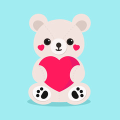 Cute White Stuffed Bear Holding a Heart (Valentine's Day)