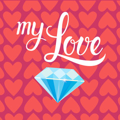 Diamond Over Heart Shapes Background For Valentine