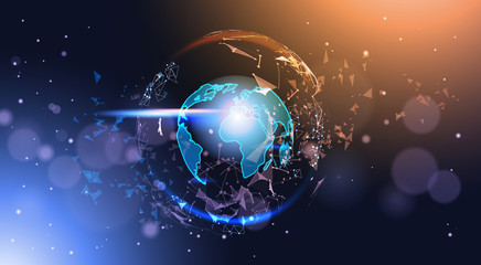 Polygonal Earth Globe On Bokeh Background Low Poly Geometrical World Map Glowing Vector Illustration