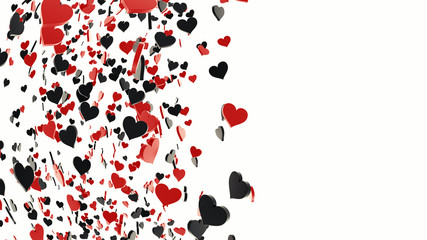 A lot of red and black hearts on white background. Concept for Valentine's Day, Women's Day, and others. 3D Rendering.