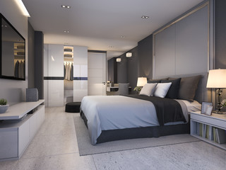 Fototapeta na wymiar 3d rendering modern luxury bedroom suite at night with cozy design