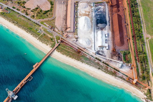 Aerial view of heavy industry on coastline in Australia