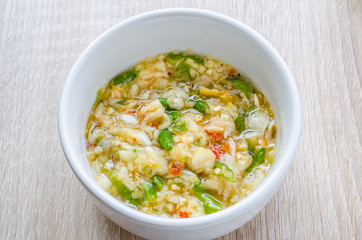 Thai spicy seafood dipping sauce on wooden background