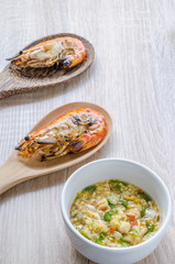 Thai style barbecue, grilled shrimp with seafood spicy dipping sauce