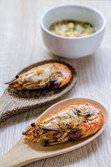 Thai style barbecue, grilled shrimp with seafood spicy dipping sauce