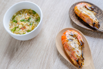 Thai style barbecue, grilled shrimp with seafood spicy dipping sauce