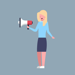 Business Woman Hold Megaphone Leader Businesswoman Boss Corporate Isolated Flat Vector Illustration