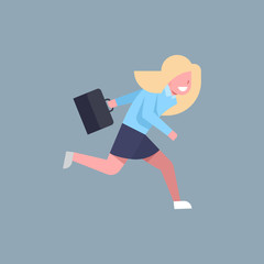 Business Woman Running Hold Suitcase Female Office Worker Character Businesswoman Isolated Flat Vector Illustration