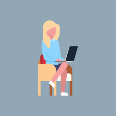 Fototapeta na wymiar Business Woman Sit Using Laptop Computer Female Office Worker Character Businesswoman Isolated Flat Vector Illustration
