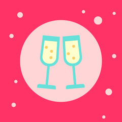 Champagne Glasses Icon On Pink Background Flat