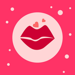 Lips Icon On Pink Background Blowing Kiss Flat Vector Illustration