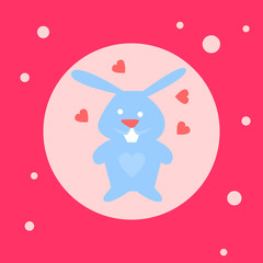 Cute Bunny Toy Icon On Pink Background Flat Vector Illustration