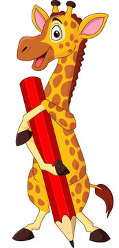 Cartoon giraffe holding pencil