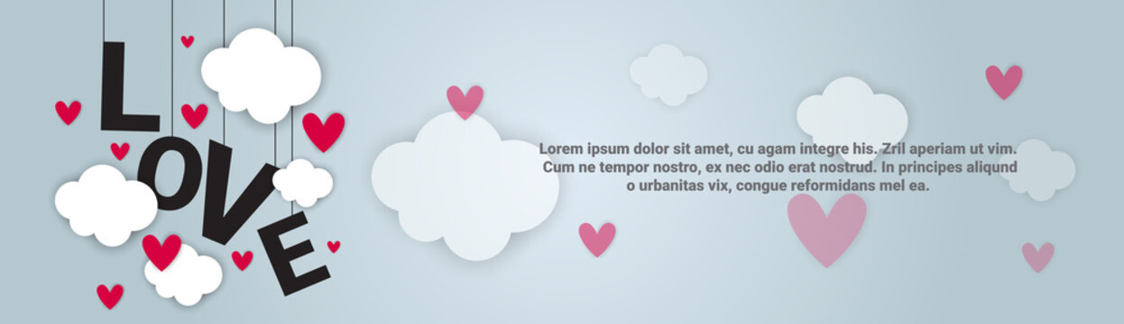 Love Backgorund Valentines Day Horizontal Banner With Copy Space Vector Illustration