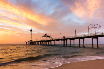 A vibrant sunset at Brighton Jetty in Brighton, Adelaide, South Australia, Australia on 1st...