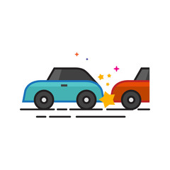 Car crash icon in outlined flat color style. Vector illustration.