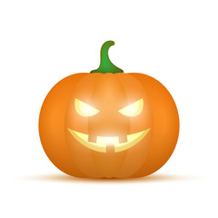 Cartoon halloween pumpkin. Pumpkin with sinister smiling face isolated on white background. Vector