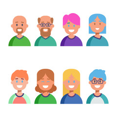Flat design colorful icons collection of people avatars for profile page, social network, social media, different age man and woman characters, professional human occupation, portfolio. Vector