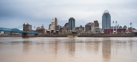 Muddy Ohio River Flows By After Storm Cincinnati Waterfront