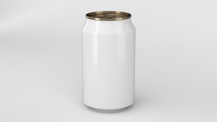 Blank small white and gold aluminium soda can mockup on white background