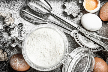 Baking background. Ingredients for fresh dough.