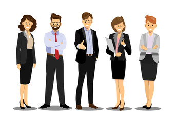 Business team, group of confident business people, cartoon flat-style vector illustration.