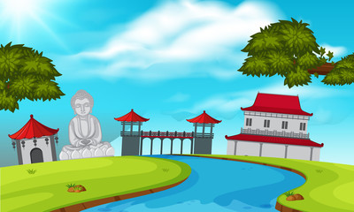 Obraz na płótnie Canvas Background scene with japanese temple