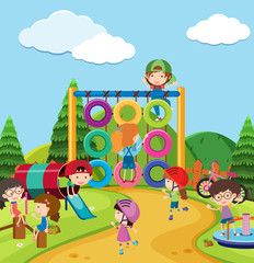 Scene with many kids in playground