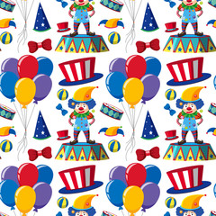 Seamless background with clowns and balloons