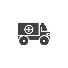 Ambulance truck icon vector, filled flat sign, solid pictogram isolated on white. Medical car symbol, logo illustration.
