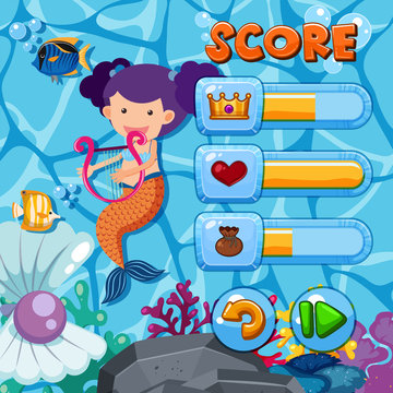 Game template with mermaid and fish in background