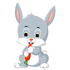 Cartoon happy rabbit eating carrot