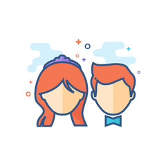 Bride and groom icon in outlined flat color style. Vector illustration.