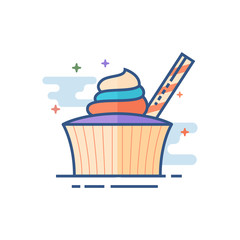 Cake icon in outlined flat color style. Vector illustration.