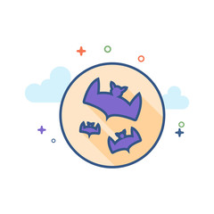 Bats and moon icon in outlined flat color style. Vector illustration.