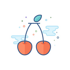 Cherry icon in outlined flat color style. Vector illustration.