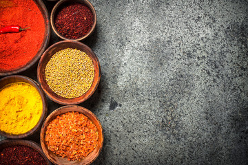 Ground spices in bowls.